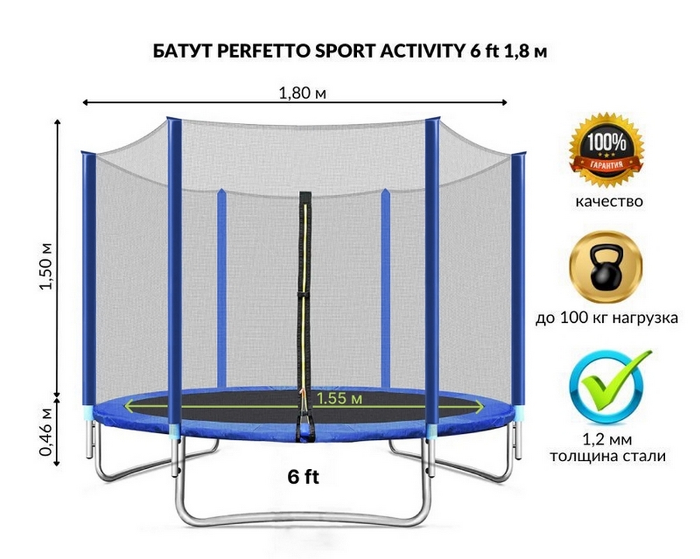 Батут с защитной сеткой Perfetto Sport Activity 6" d180см 2500000067440 синий 1002_800