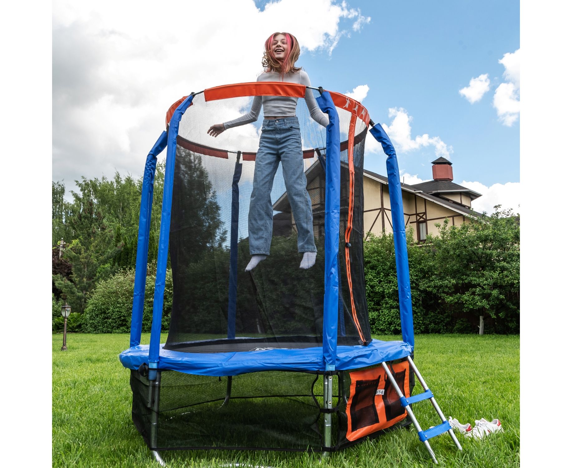 Батут DFC Jump Basket 8ft внутр.сетка, лестница (244cм) 8FT-JBSK-B 1834_1500