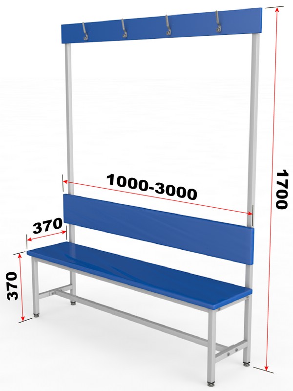 Скамейка для раздевалки со спинкой, односторонняя с вешалкой, настил ЛДСП, 150см Glav 10.900-1500 600_800